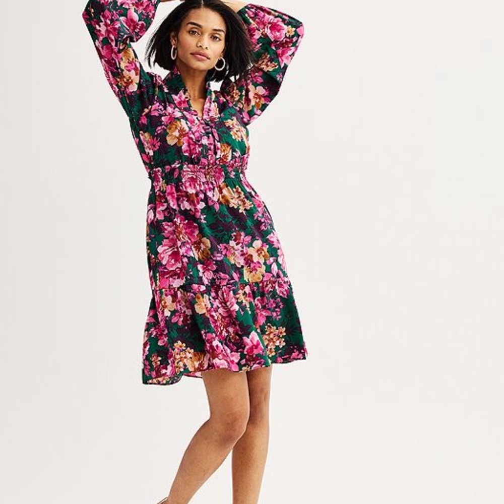 London Times Pink and Teal Floral Dress